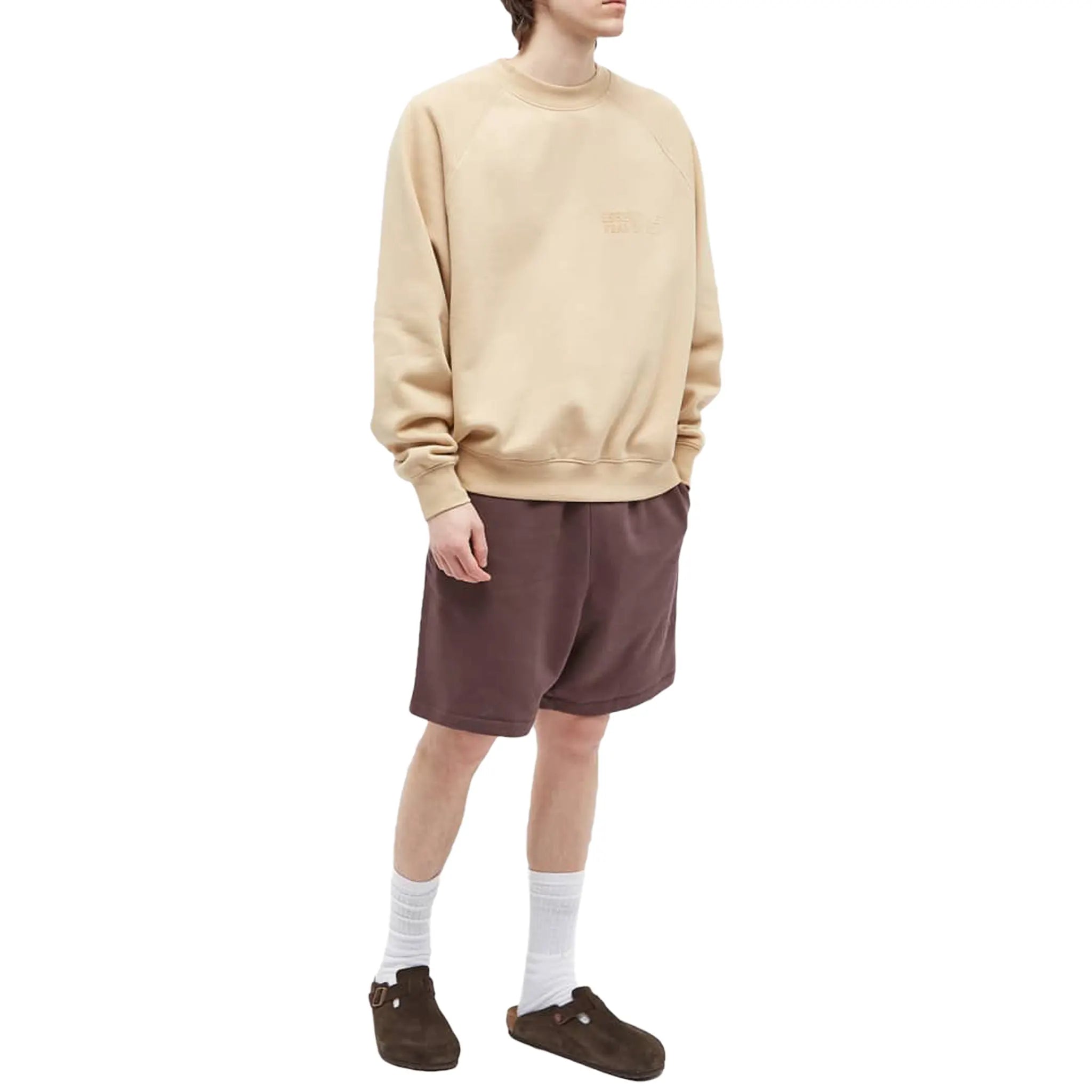 Model view of Fear Of God Essentials Sand Sweatshirt (SS23)